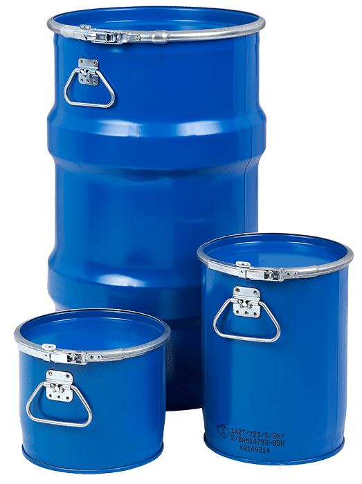 Bergungsfässer Titelbild auf bergungsfass.de. Bergungsverpackungen mit T-Codierung . Hier 6 Liter 12 Liter 60 Liter